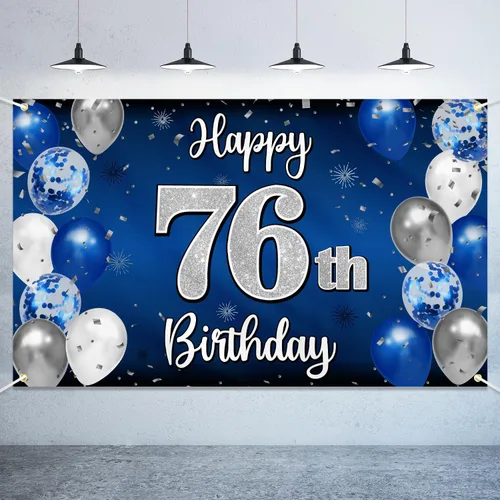Vista 13 de Decoración de feliz cumpleaños número 100, globo azul y plateado grande cartel de fondo de cumpleaños de 100 años - Suministros para fiesta