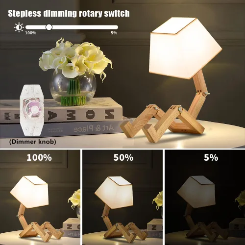 Vista 2 de Bonita lámpara de escritorio, lámparas de mesa de robot regulables, lámparas de noche de madera para dormitorio, estudio, oficina, sala de estar