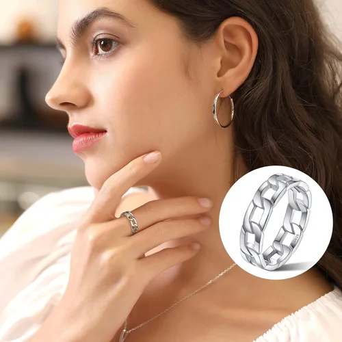 Vista 5 de Silvora Anillos de plata de ley 925, anillos de cadena para mujeres y hombres, anillo de eternidad vintage, anillo de joyería tamaño 6-12