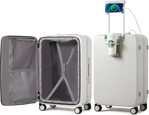 Vista 24 de mixi Equipaje PC Hardside Rolling maleta con rueda giratoria, cerradura TSA, soporte para teléfono y vaso, Verde aguacate