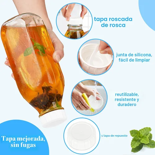 Vista 2 de Syntic Botellas de leche de vidrio cuadrado de un litro con tapa hermética, tapa de rosca resistente 100% a prueba de fugas, botellas de jugo