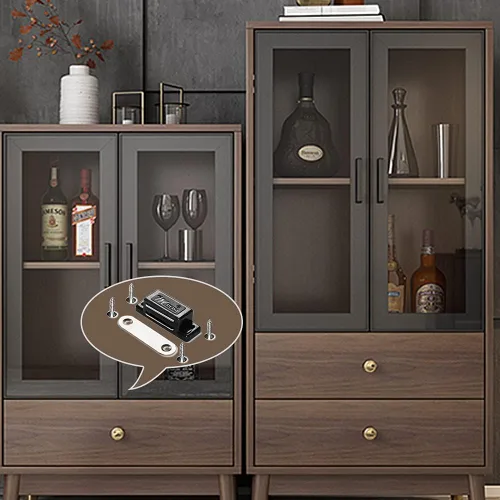 Vista 6 de Paquete de 12 imanes magnéticos para puerta, para cocina, baño, armario, armario, armario, puerta, cajón, 15 libras, tornillos incluidos (negro)