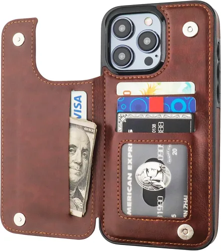 Vista 16 de ONETOP - Funda compatible con iPhone 15 Pro Max con soporte para tarjetas, funda de piel sintética con ranuras para tarjetas, doble cierre magnético
