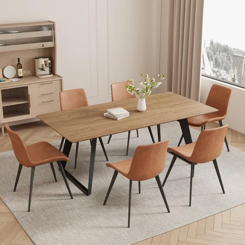 Vista 25 de ZckyCine Mesa de Comedor Moderna de Mediados de Siglo y Sillas para 4 Rectangular de Madera Expandible que Ahorra Espacio Multifuncional Marrón