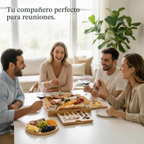 Vista 3 de Juego de regalo de tablas de charcutería, tabla de quesos de bambú y juego de cuchillos, bandeja de queso, juego de tablas magnéticas