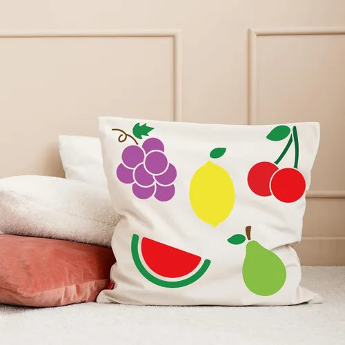 Vista 6 de MAYJOYDIY 10 plantillas de frutas de 6 x 6 pulgadas, mango, limón, pera, uva, cereza, sandía, plátano, piña, fresa, plantilla de pintura con pincel