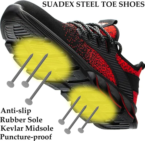 Vista 3 de SUADEX Zapatos deportivos con punta de acero para hombres y mujeres, zapatos de trabajo indestructibles, ligeros, cómodos, zapatos de seguridad