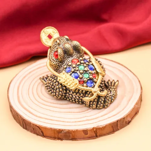Vista 6 de Figura de sapo de latón, rana de tres patas, Feng Shui, rana de dinero, figura china de buena suerte, figuras decorativas para mesas, estantes