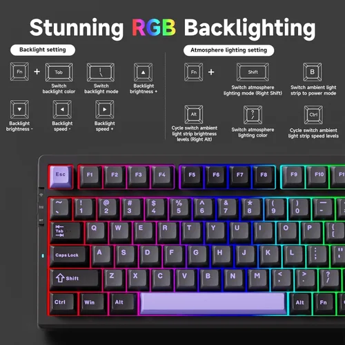Vista 7 de MCHOSE Teclado mecánico inalámbrico G98 PRO, teclado para juegos de conexión de tres modos, estructura de junta personalizada intercambiable