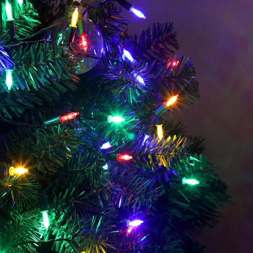 Vista 5 de Blissun Luces de Navidad, juego de 50 luces de alambre verde, mini cadena de luces de Navidad a pilas con 8 modos, luces de hadas de 16 pies