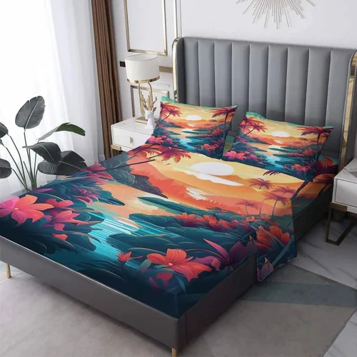 Vista 11 de Juego de sábanas de tamaño individual con diseño de playa – Sábanas de cama con diseño de estrella de mar, microfibra suave, bolsillo profundo