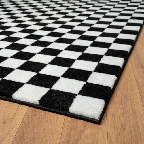 Vista 7 de [Usado] LUXE WEAVERS Alfombra geométrica a cuadros en blanco y negro 5x7