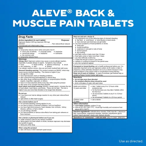 Vista 8 de Aleve Tabletas de naproxeno sódico para aliviar el dolor de espalda y músculo, alivio del dolor y reductor de fiebre, medicina para el cuerpo, 250