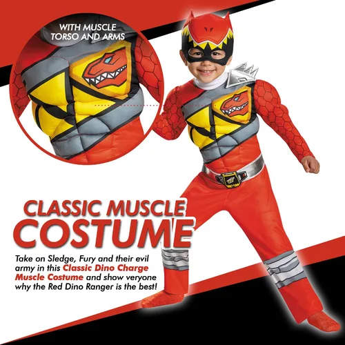 Vista 3 de Little Boys 'rojo Power Ranger Dino Charge muscular disfraz de Halloween