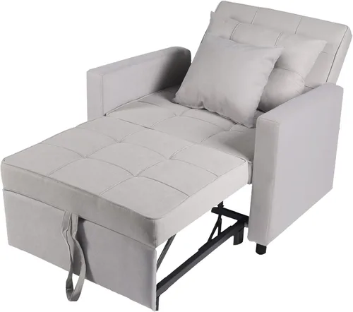 Vista 8 de Polar Aurora Silla de sofá cama convertible 3 en 1, tumbona, sillón reclinable individual para espacio pequeño con respaldo ajustable (verde)