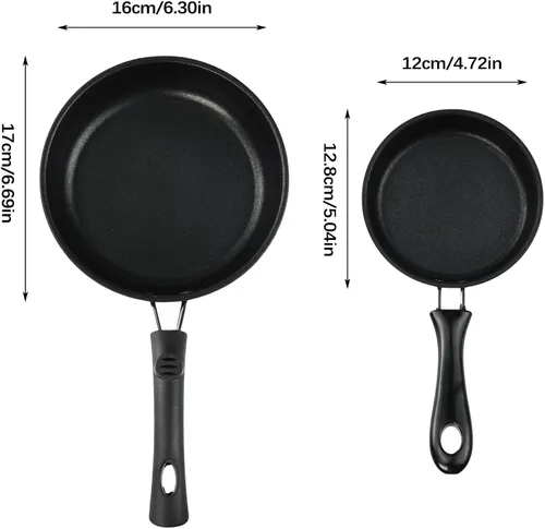 Vista 2 de Juego de sartén de 2 piezas, mini sartén portátil con revestimiento de mármol (4.7 in+6.3 in) Non-Stick and Heat Resistant Handle, Skillet Deeper