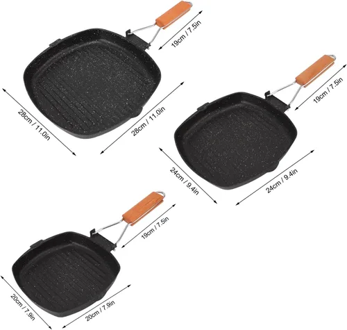 Vista 2 de Sartén de acero al carbono, sartén antiadherente con mango de haya plegable, sartén dividida reutilizable, sartén de ahorro de energía para el hogar