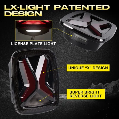 Vista 4 de LX-LIGHT DOT Humo X Forma Luces Traseras LED Luz de Freno Señal de Giro Luces Traseras LED Luces de Placa con EMC Compatible con Jeep Wrangler CJ YJ