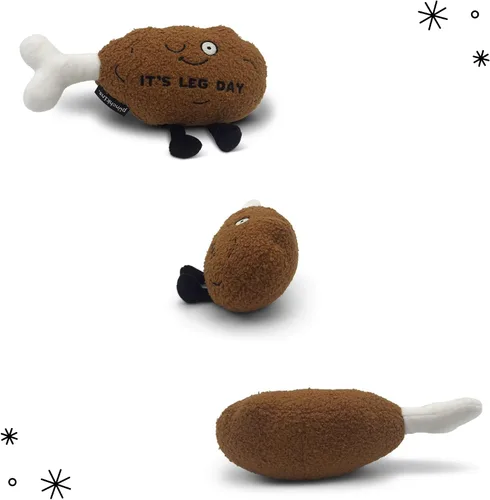 Vista 4 de Punchkins Peluche de pata de pollo, divertido peluche con texto en inglés "It's Leg Day", regalo para los amantes del humor, bonito juguete