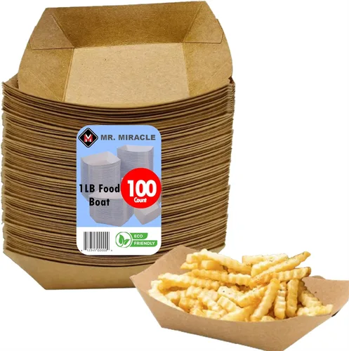 Vista 13 de Botes de comida de papel mediano, bandejas de papel kraft marrón para alimentos. Mediano (1 libra). Paquete de 250, botes desechables y reciclables.
