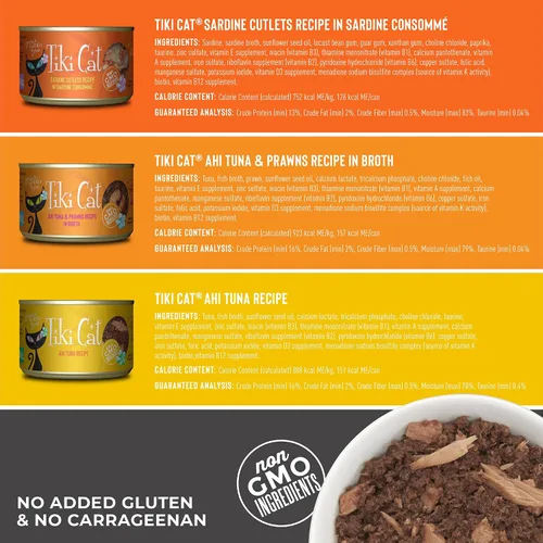 Vista 4 de Tiki Cat Grill - Alimento húmedo bajo en carbohidratos con mariscos enteros en caldo para gatos y gatitos adultos, 6 onzas, 8 unidades, variedad