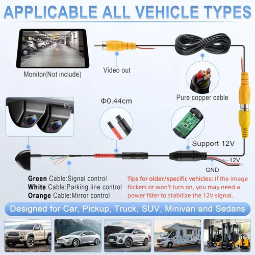 Vista 7 de LivTee Cámara frontal/de respaldo, cámara inversa, ultra gran angular HD de día y noche, cámara de visión trasera para automóvil, SUV, camioneta