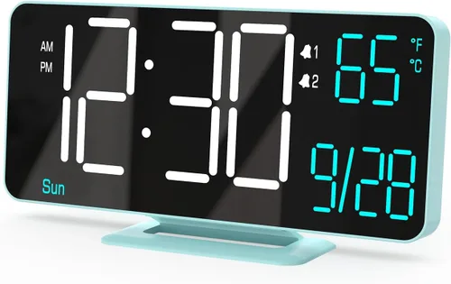 Vista 12 de KOSUMOSU Relojes despertadores para dormitorios, 6.7 pulgadas, pequeño reloj digital negro, LED, reloj despertador de escritorio con atenuación