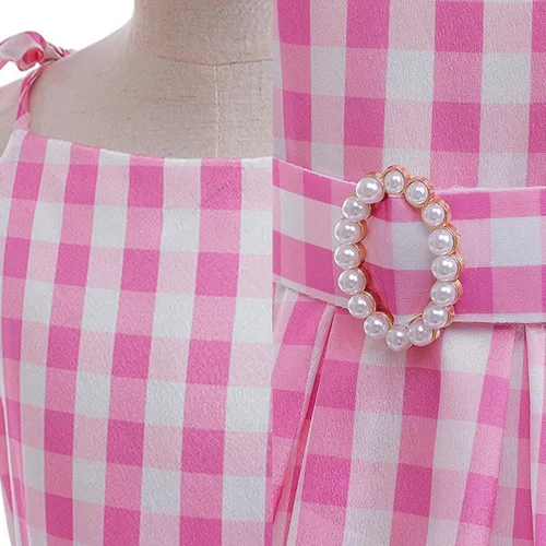 Vista 6 de SHELOVESIT Pink Costume for Girls, Doll Movie Cosplay Outfit, Pink Birthday Dress for Kids Party Dress Up