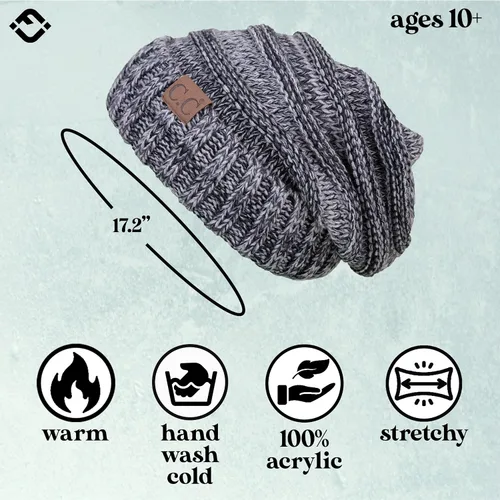 Vista 50 de Funky Junque Gorro de moda de punto trenzado de talla extragrande, grueso, abrigado, suave y holgado