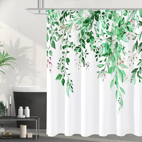 Vista 10 de Gibelle - Cortina de ducha para ducha pequeña 36 x 72, cortina de ducha estrecha con flores blancas y negras, juego de cortina de ducha de tela