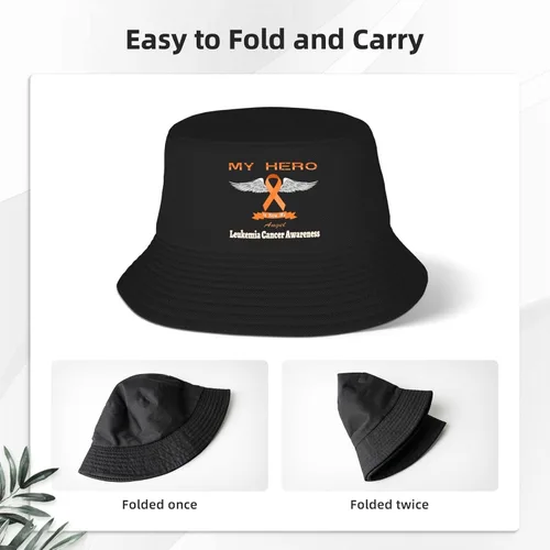 Vista 4 de My Hero is Now My Angel - Sombrero de pescador para concientización sobre el cáncer de leucemia de doble tejido para mujeres/hombres, sombrero