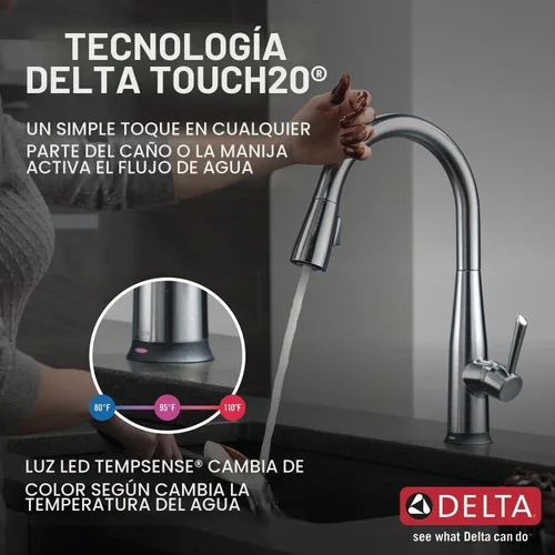 Vista 5 de Delta 9113TV-AR-DST Essa - Grifo de cocina, VoiceIQ, acero inoxidable ártico