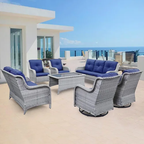 Vista 59 de Belord Mesa auxiliar pequeña para exteriores, mesa de mimbre de vidrio templado, mesa de centro impermeable para patio, mesa auxiliar de ratán