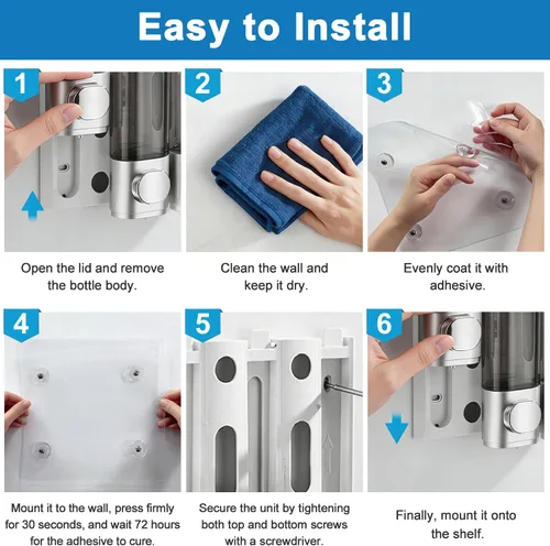 Vista 8 de GMISUN Shower Soap Dispenser Wall Mounted with Razor Holder & Loofah Hook Black