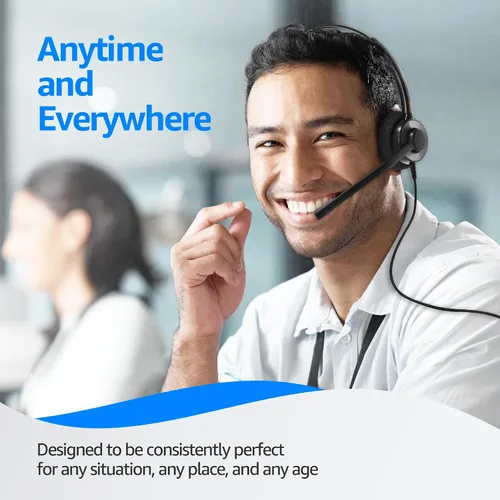 Vista 5 de IPD Auriculares de teléfono IPH-160 con micrófono con cancelación de ruido para oficina y centro de llamadas. Compatible con teléfonos fijos Polycom