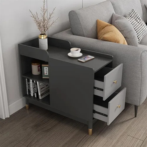 Vista 5 de Mesa auxiliar de sofá para sala de estar, mesa auxiliar de doble cajón para dormitorio, mesita de noche, armario de almacenamiento para el hogar 1