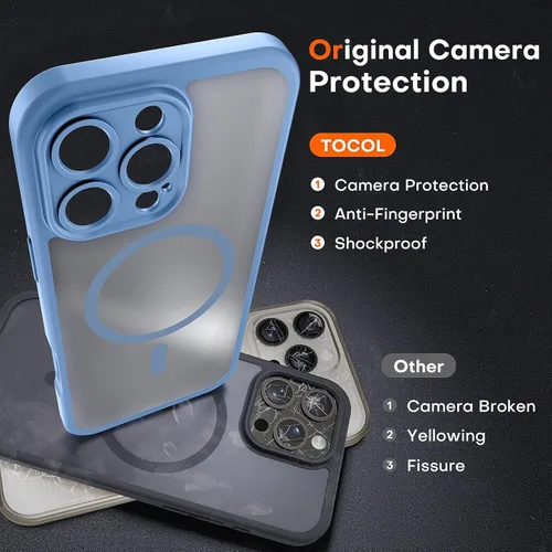 Vista 220 de TOCOL Funda para iPhone 11, compatible con Magsafe, protección completa de cámara, imanes integrados, protección contra caídas, funda translúcida