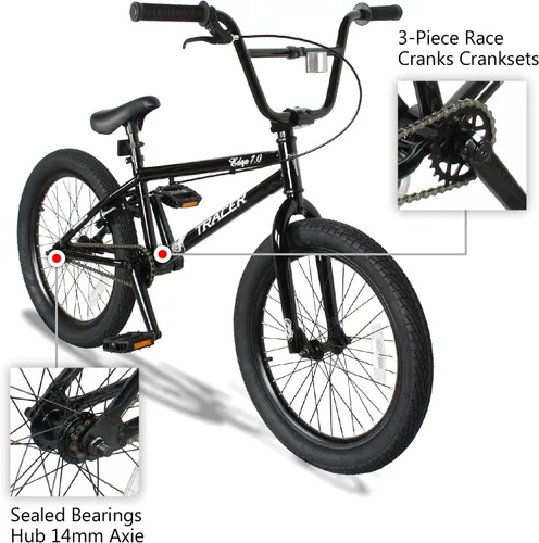 Vista 4 de Tracer Edge Freestyle - Bicicleta BMX para hombre y mujer, para principiantes y avanzados, marco de acero para adultos, ruedas de 20 pulgadas