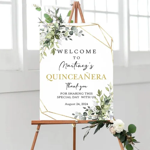 Vista 2 de Señal de bienvenida de quinceaera, 12 x 18 pulgadas, plástico, estilo elegante