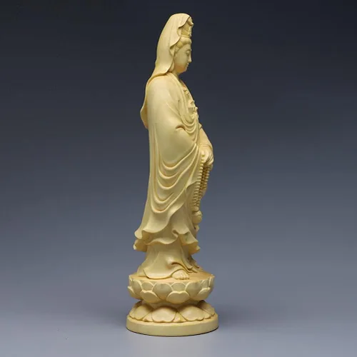 Vista 4 de ABOOFAN 1 adorno de bodhisattva Guanyin estatua de decoración de madera escultura artesanías Guanyin estatua de madera adorno de escritorio