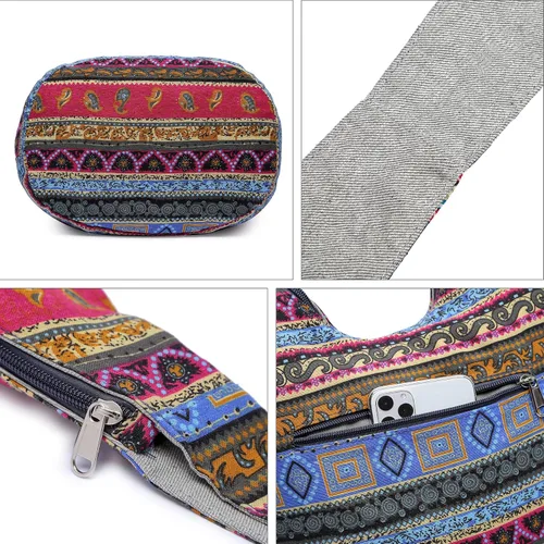 Vista 153 de Bolsa de hombro para mujer, de lona en estilo hippie/bohemio para llevar cruzada al hombro, disponible en diferentes colores y estampados