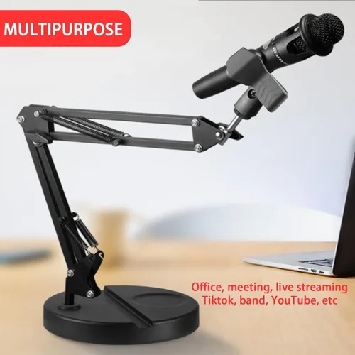 Vista 2 de Soporte de micrófono de brazo de escritorio, soporte de micrófono de escritorio ajustable mejorado con clip de micrófono de resorte para micrófonos