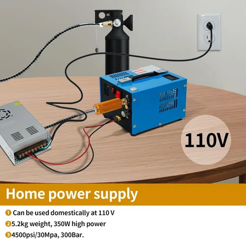 Vista 8 de Compresor de aire PCP 4500Psi/30Mpa sin agua/aceite PCP bomba de aire, compresor automotriz de 12 V CC 110 V CA PCP pistola de aire con convertidor