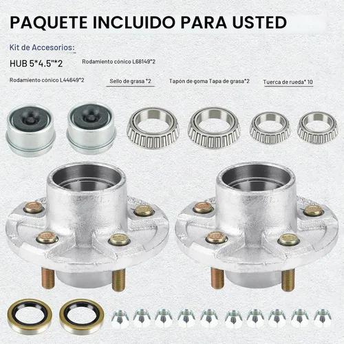 Vista 8 de SEHNSUCHT Kit de Cubo Tensor de Rueda de Remolque, 5 Agujeros, Cubo Tensor de Perno de 4.5" para Ejes de Remolque de 3500lb, Compatible con Eje