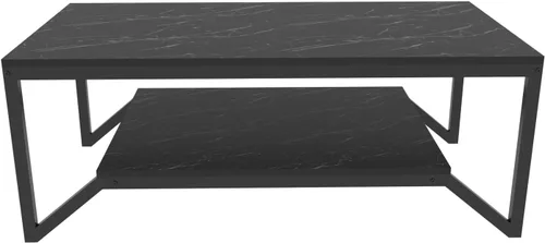 Vista 5 de Flora - Mesa auxiliar rectangular moderna de diseño industrial de 47 pulgadas de ancho, parte superior de madera con acabado de mármol, marco