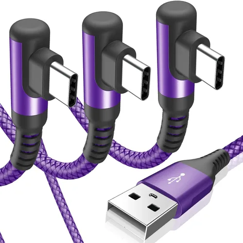 Vista 18 de sweguard Cable de carga USB tipo C en ángulo recto [2 unidades, 1.5 pies] 3.1A cable trenzado de nailon para iPhone 17, 16, 15 Pro Max Plus, iPhone