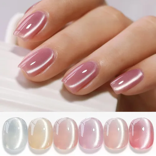 Vista 17 de Double Rhythm Juego de esmaltes de gel de ojo de gato, 6 colores, purpurina brillante con imán, holográfico, reflectante, magnético, UV, kit de arte