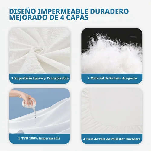 Vista 4 de SOCHOW Protector de colchón impermeable de 4 capas ultra suave de alta calidad, tamaño matrimonial, funda de colchón refrescante con bolsillo