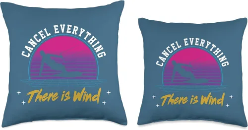 Vista 3 de Kitesurf Kiteboarding Kiteboarder Kiteboard Lover Retro 80s Kitesurfing Lover Cancel Everything There is Wind Throw Pillow, 16 x 16 pulgadas