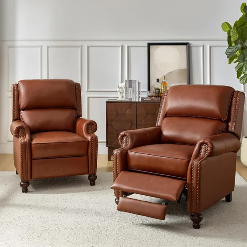 Vista 10 de HULALA HOME - Silla reclinable de piel auténtica, color beige